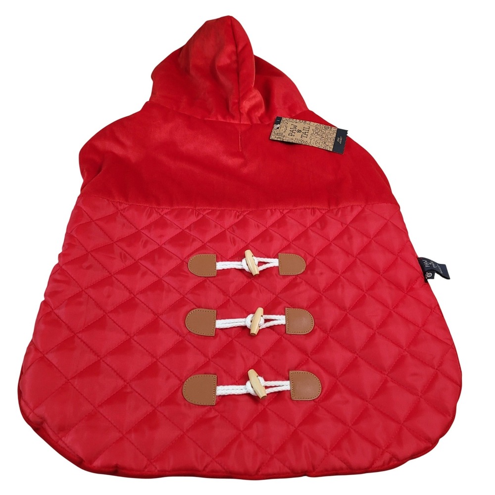 Paw & Tail Dog Jacket Large Red New Quilted Toggle Hooded Adjustable Pet Coat